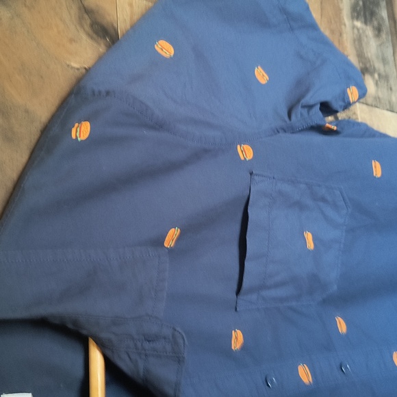 Abound Novelty Hamburger Print Navy Blue Short Sleeve Button up Shirt Large Men - Picture 6 of 13